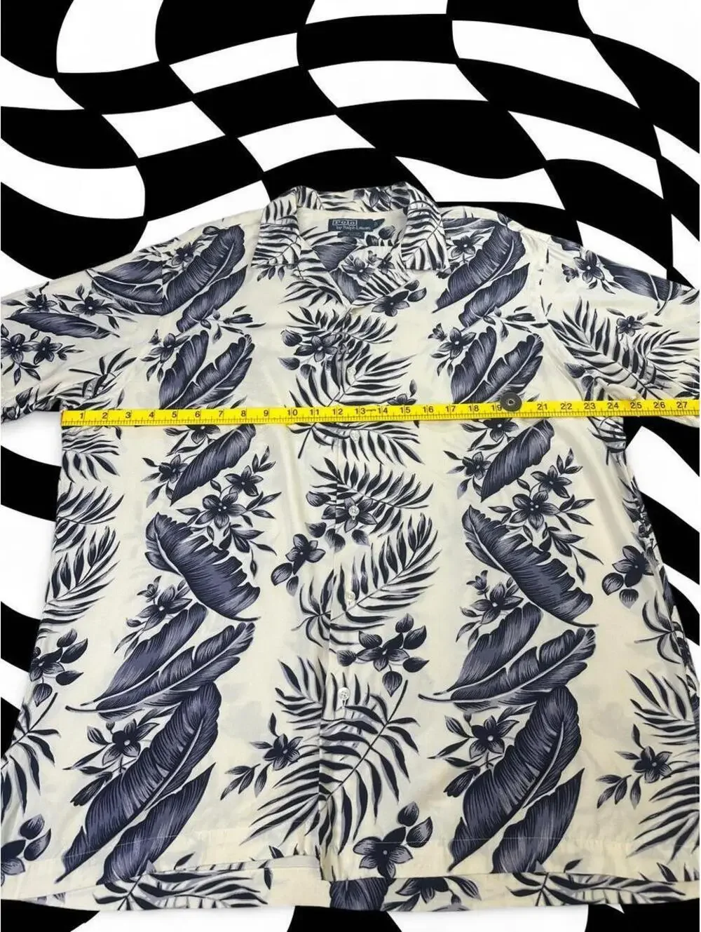 Vintage Polo Ralph Lauren Men's  Blue Tropical Leaf and Flower Print